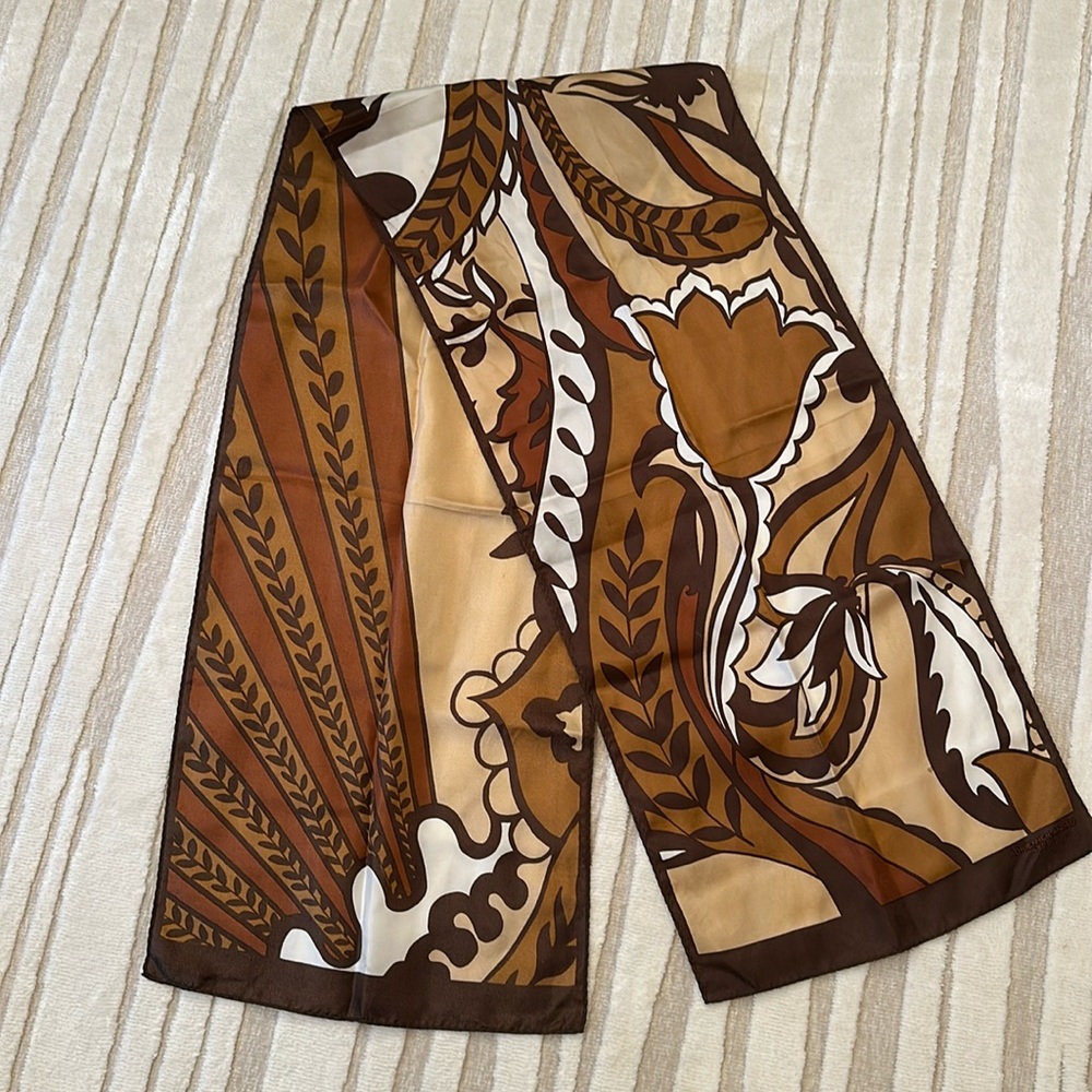 Adrienne Landau Tan and Brown Patterned Scarf